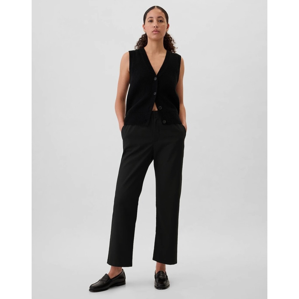 New Gap Pants Large Tall Mid Rise Easy Straight Leg Pull On Black NWOT Stretch